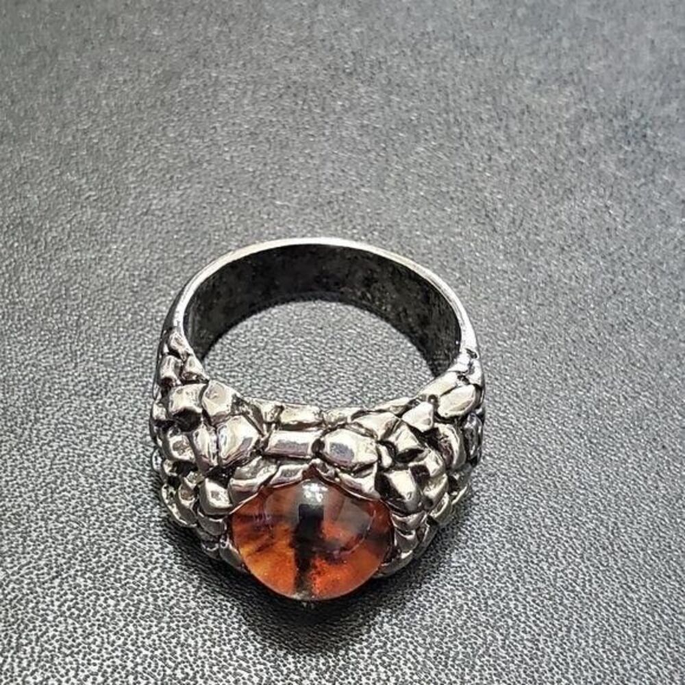 Silver tone orange dragon's eye ring size 12 - Picture 6 of 8